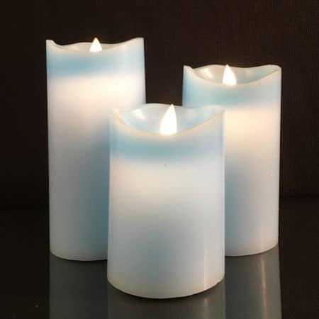 LED-Kerze mit beweglicher 3D-Flamme und Fernbedienung - Blau (3 Stück)