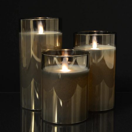 LED-Kerze aus Glas mit beweglicher Flamme und Fernbedienung - Grau - 3 Stück
