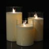 LED-Kerze in Glas mit beweglicher Flamme und Fernbedienung -Weiß- 3 Stück.