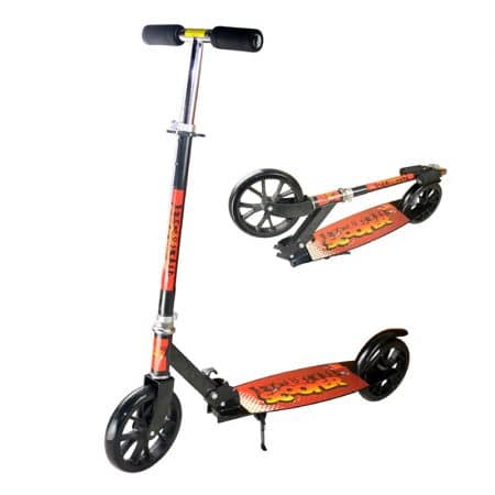 Roller mit großen Rädern und Hinterradbremse - zusammenklappbar (schwarz/orange)