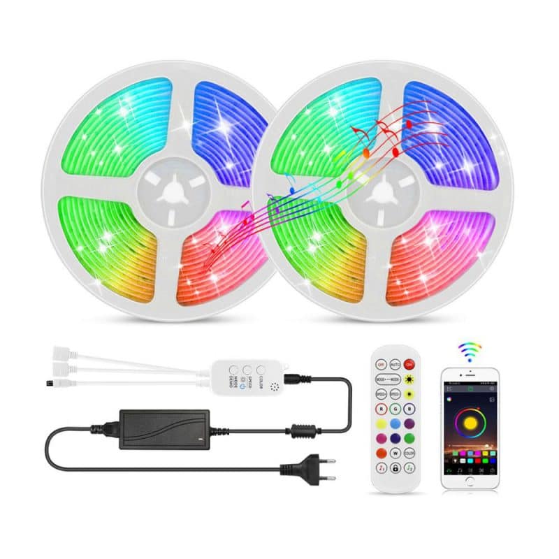 LED Leiste Lichterkette 10 m. W / Bluetooth, Fernbedienung und Musiksensor