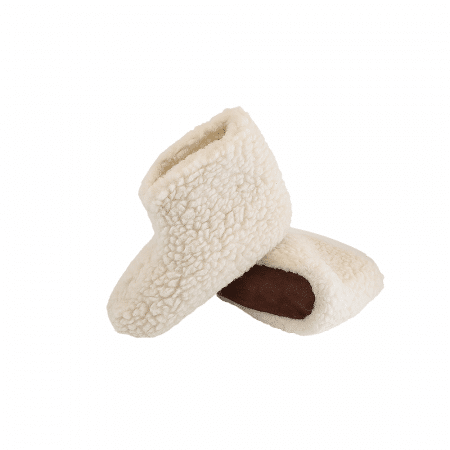 Flauschige Wollstiefel (100% reine Wolle) - Modell Weiss mit Sohle aus Leder