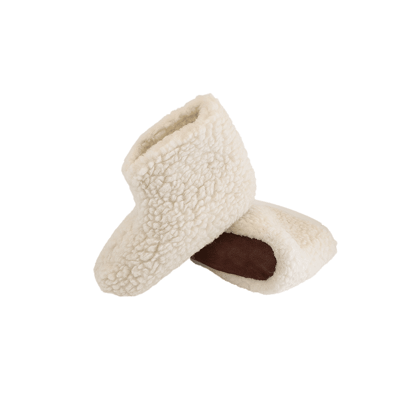 Flauschige Wollstiefel (100% reine Wolle) - Modell Weiss mit Sohle aus Leder