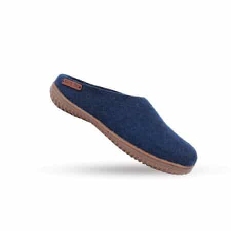 Wollpantoffel (100% reine Wolle) - Model Blau mit Gummisohle