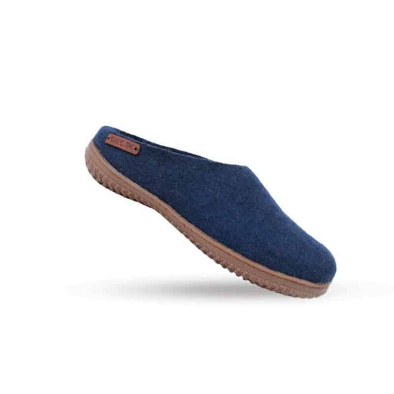 Wollpantoffel (100% reine Wolle) - Model Blau mit Gummisohle