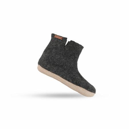Wollstiefel (100% reine Wolle) - Modell Koks mit Sohle aus Leder