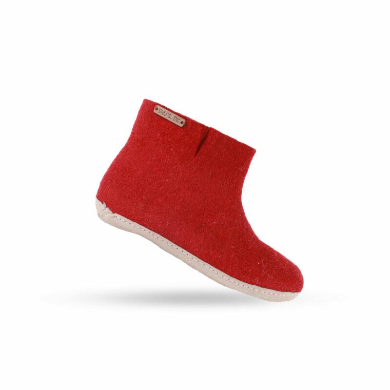 Wollstiefel (100% reine Wolle) - Modell Rot mit Sohle aus Leder