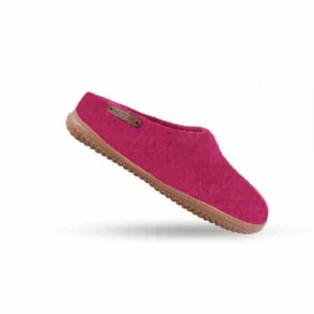 Wollpantoffel (100% reine Wolle) - Model Pink mit Gummisohle