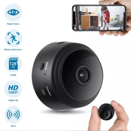 Überwachungs-Mini-HD-Kamera (Abmessungen 44 x 24 mm) mit eigenem Akku, Weitwinkel, Nachtsicht & Bewegungserkennung