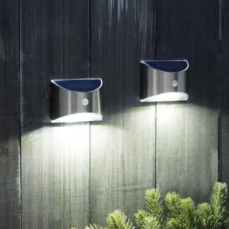 LED-Solarzellen-Wandleuchte (Downlight), 2 Stk. rostfreier Stahl