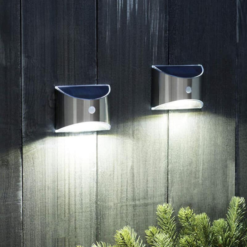LED-Solarzellen-Wandleuchte (Downlight), 2 Stk. rostfreier Stahl
