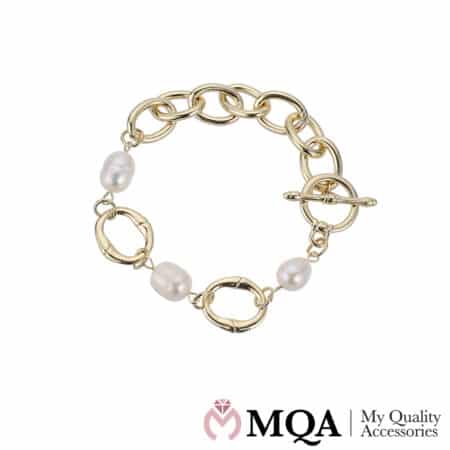 Armband, goldfarben mit Perlen, Knebelverschluß