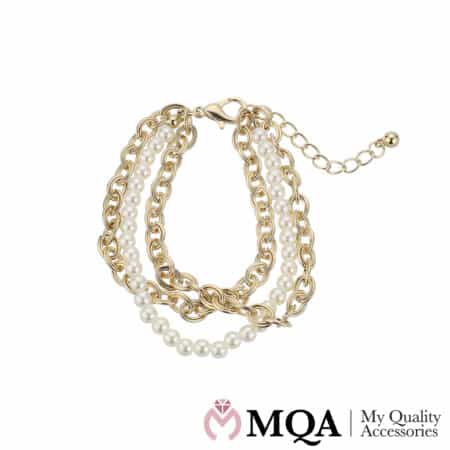 Armband, goldfarben, 3-in-1, Perlen, verstellbar