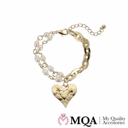 Armband, goldfarben, Perlen, Herz Anhänger, verstellbar