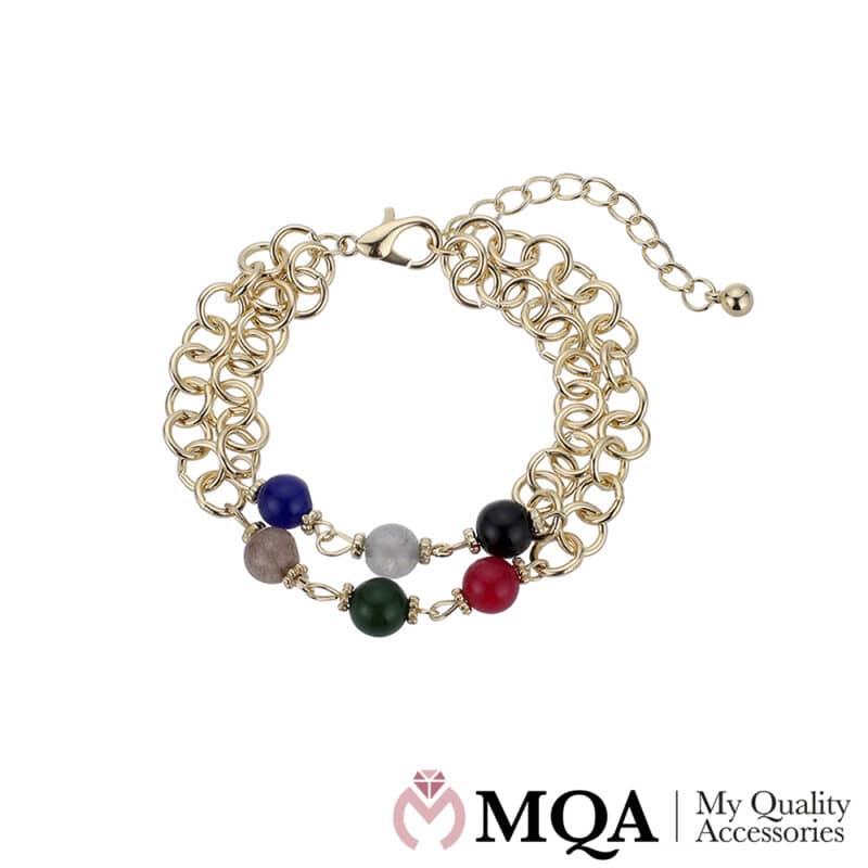 Armband, doppelt, goldfarben, bunte Perlen, verstellbar