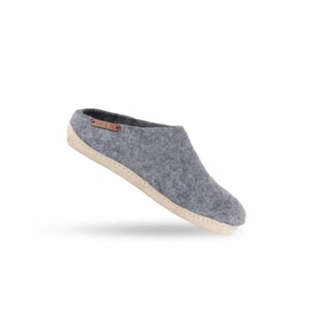 Wollpantoffel (100% reine Wolle) - Modell Denim mit Ledersohle