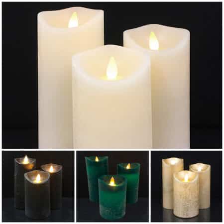 LED-Kerze - rustikal - 3 Stück - 10/12,5/15 cm - mit 3D-Flamme - (verschiedene Farben)