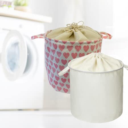 Wäschekorb - faltbar – Herzen-Design / Cremeweiß