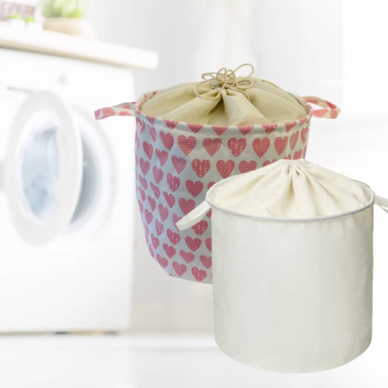 Wäschekorb - faltbar – Herzen-Design / Cremeweiß